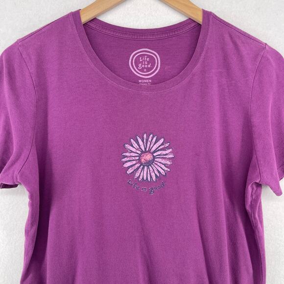 LIFE IS GOOD Shirt Womens M Daisy Flower Classic Fit Short Sleeve Cotton Pink - Picture 1 of 15